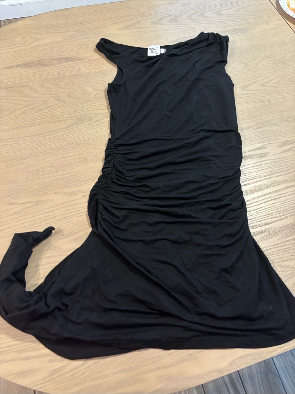 Princess Polly Black One-Shoulder Ruched Side Dress